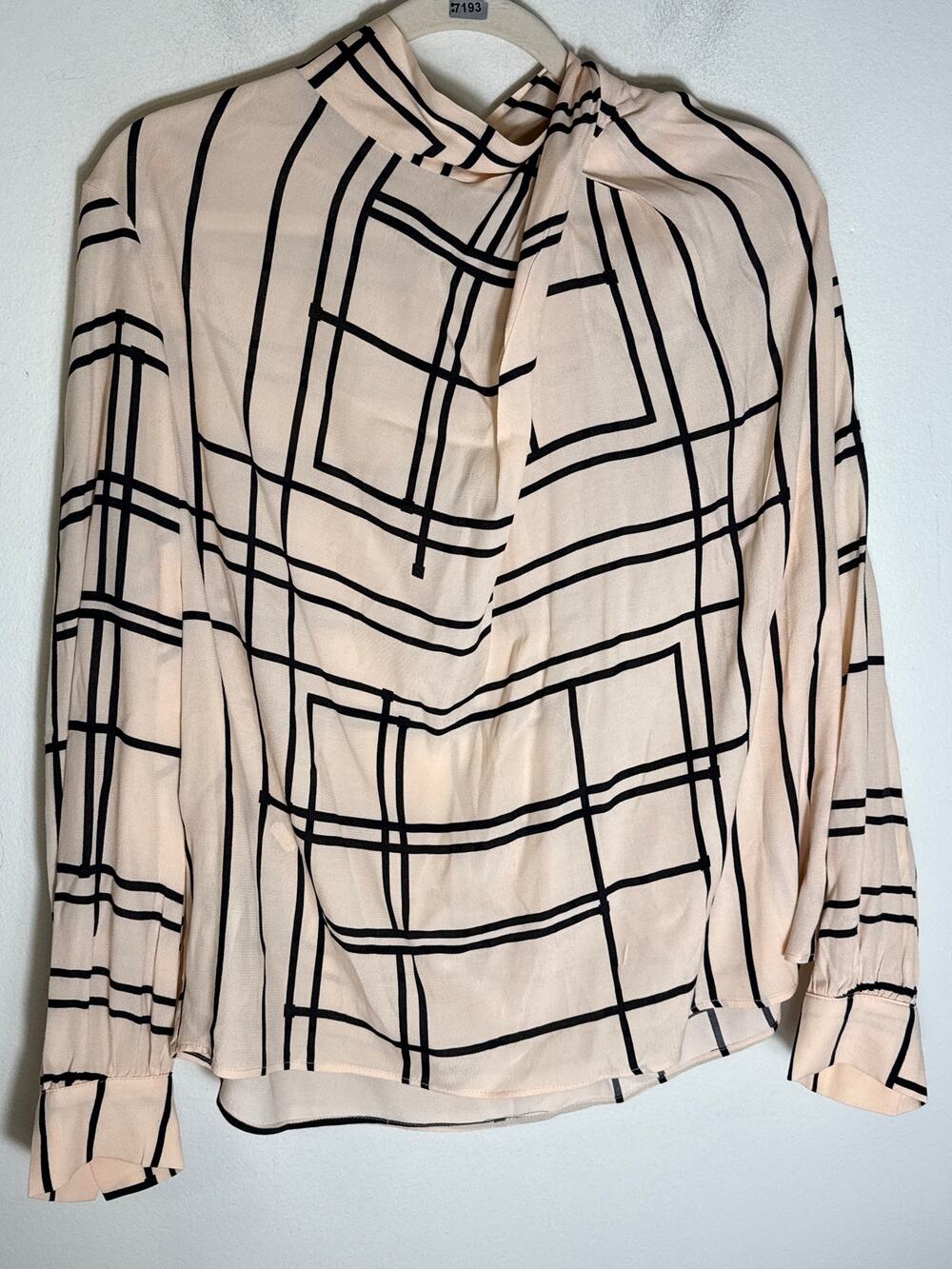 MNG Cream and Black Twist Neck Long Sleeve Blouse Sz 8